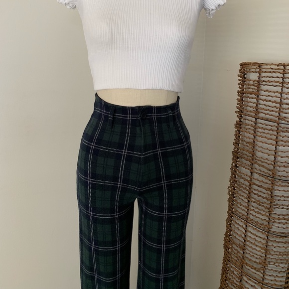 Brandy Melville green navy plaid Kim pants NWT - Picture 5 of 5